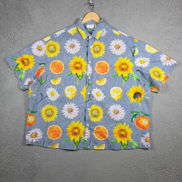 Asos Shirt Mens Size Large Sunflower All Over Print Button Down Oversized Summer - Picture 1 of 13